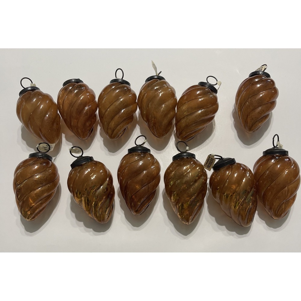 NWT Crate And Barrel Christmas Ornament 3" Copper Look Pinecone‎ Swirl Seashell